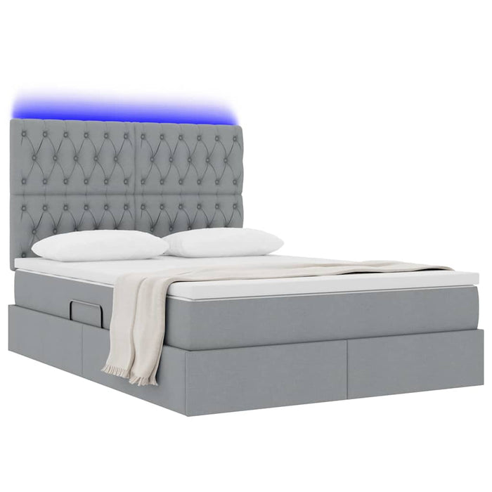 Pat cu lumini cu bandă LED Gri deschis 140 x 190 cm țesătură - WALTI WALTI