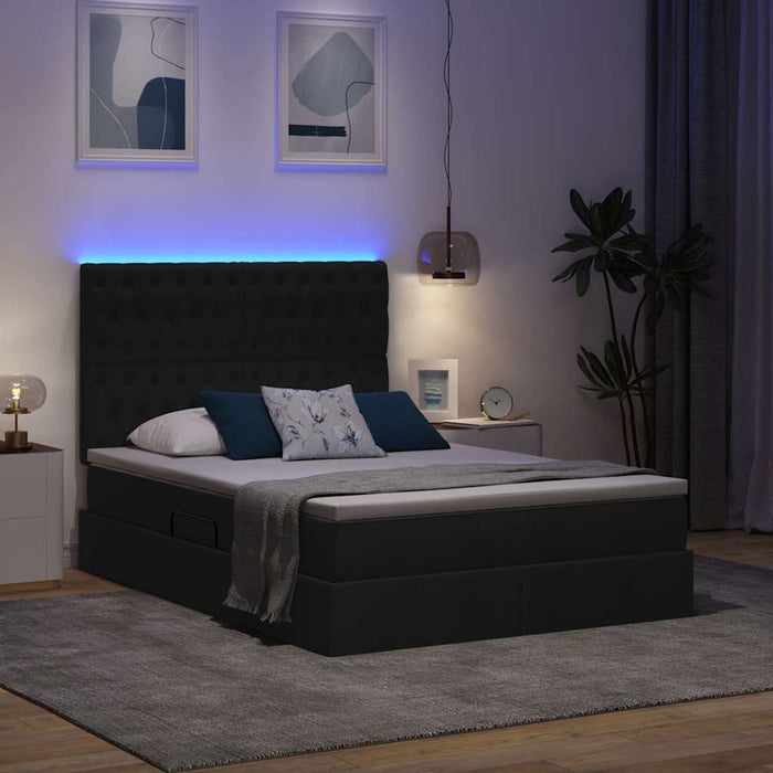 Pat cu lumini cu bandă LED Negru 140 x 190 cm țesătură - WALTI WALTI