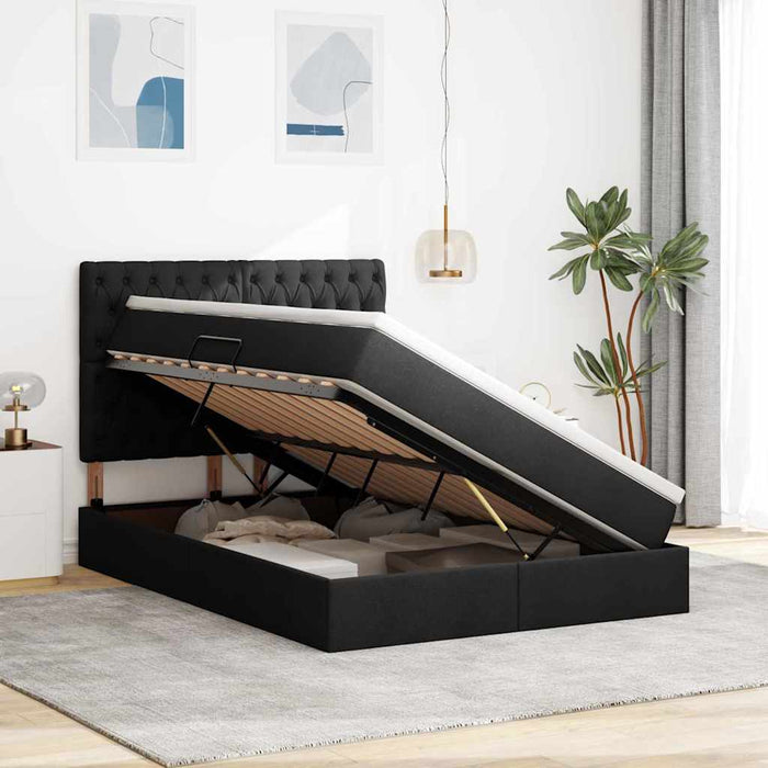 Pat cu lumini cu bandă LED Negru 140 x 190 cm țesătură - WALTI WALTI