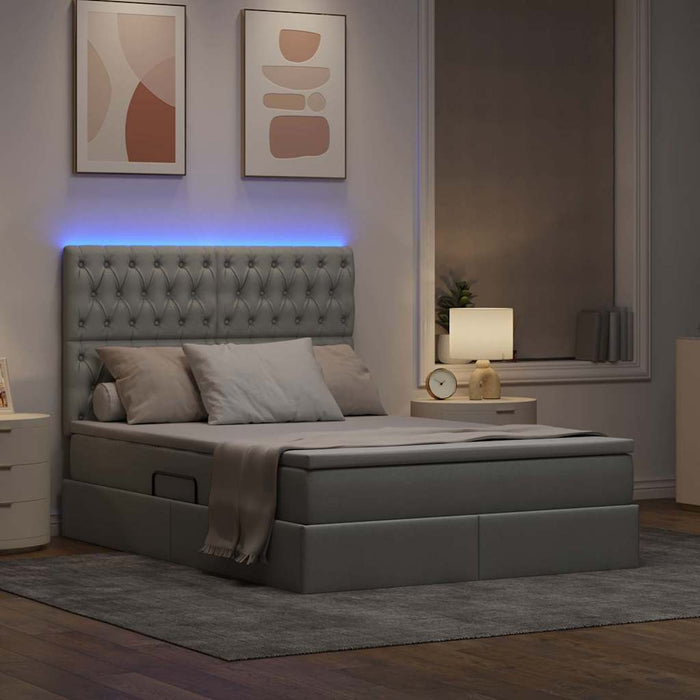 Pat cu lumini cu bandă LED Gri deschis 140 x 200 cm țesătură - WALTI WALTI