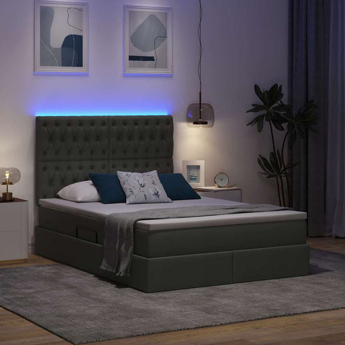 Pat cu lumini cu bandă LED Gri închis 140 x 200 cm țesătură - WALTI WALTI