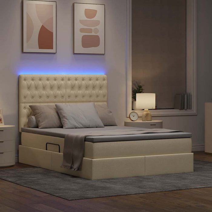 Pat cu lumini cu bandă LED Creme 140 x 200 cm țesătură - WALTI WALTI