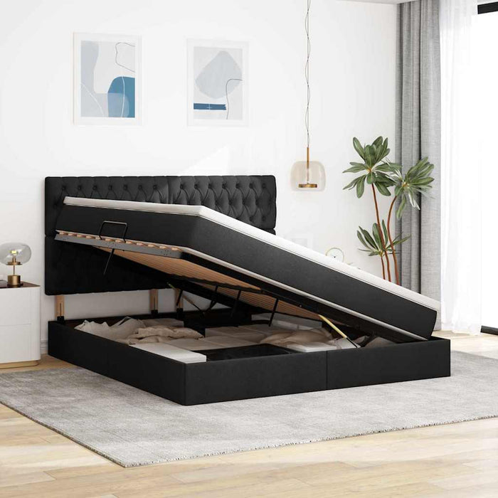 Pat cu lumini cu bandă LED Negru 160 x 200 cm țesătură - WALTI WALTI