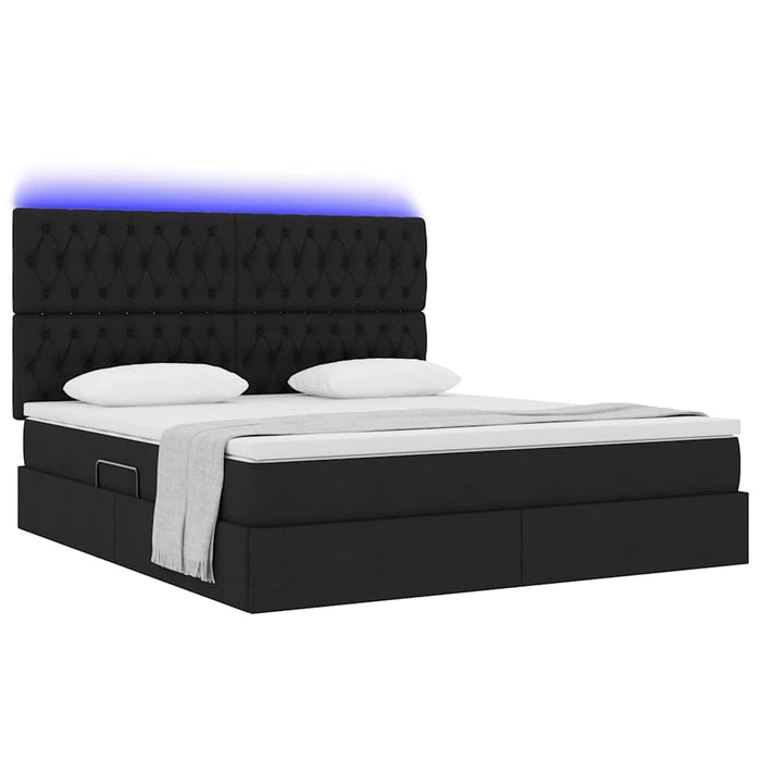 Pat cu lumini cu bandă LED Negru 160 x 200 cm țesătură - WALTI WALTI