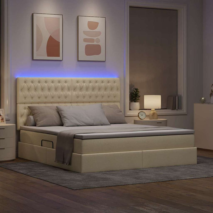 Pat cu lumini cu bandă LED Creme 160 x 200 cm țesătură - WALTI WALTI