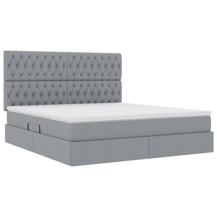 Pat cu lumini cu bandă LED Gri deschis 180 x 200 cm țesătură - WALTI WALTI