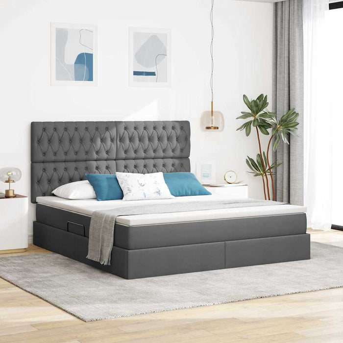 Pat cu lumini cu bandă LED Gri închis 180 x 200 cm țesătură - WALTI WALTI