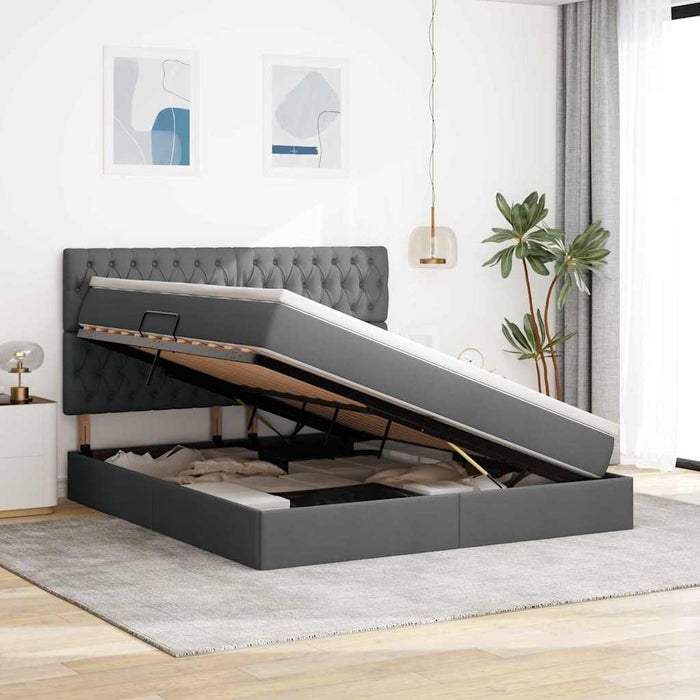 Pat cu lumini cu bandă LED Gri închis 180 x 200 cm țesătură - WALTI WALTI