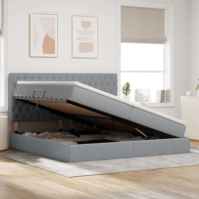 Pat cu lumini cu bandă LED Gri deschis 200 x 200 cm țesătură - WALTI WALTI