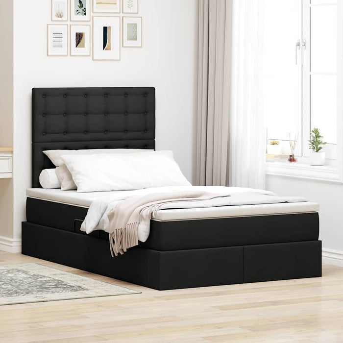 Pat cu lumini cu bandă LED Negru 120 x 200 cm țesătură - WALTI WALTI