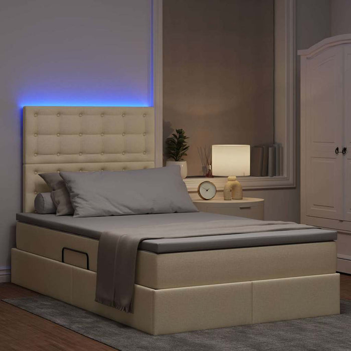 Pat cu lumini cu bandă LED Creme 120 x 200 cm țesătură - WALTI WALTI
