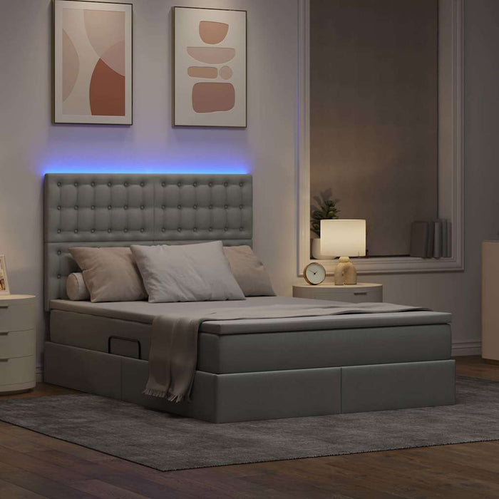 Pat cu lumini cu bandă LED Gri deschis 140 x 190 cm țesătură - WALTI WALTI