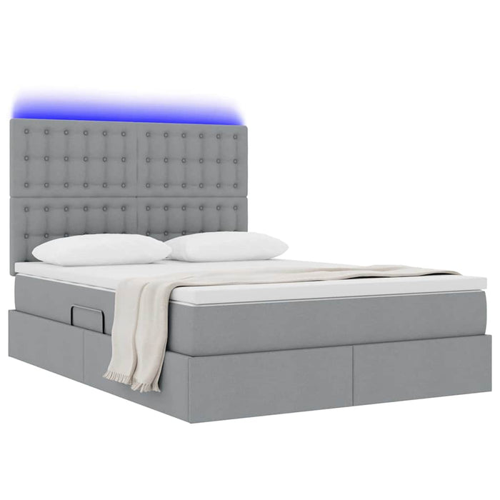 Pat cu lumini cu bandă LED Gri deschis 140 x 190 cm țesătură - WALTI WALTI
