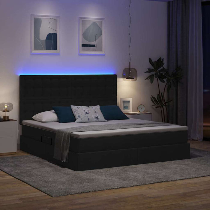 Pat cu lumini cu bandă LED Negru 160 x 200 cm țesătură - WALTI WALTI