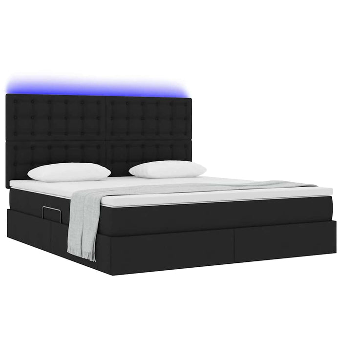 Pat cu lumini cu bandă LED Negru 160 x 200 cm țesătură - WALTI WALTI