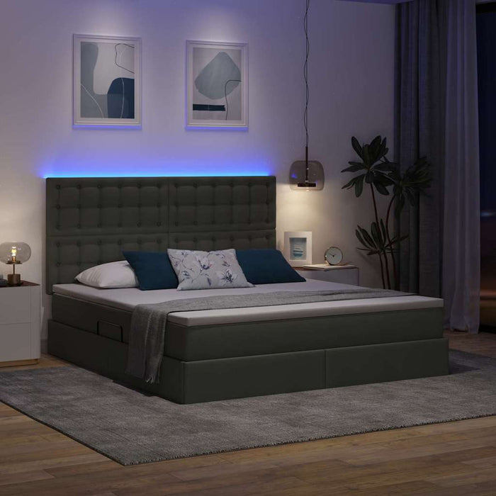 Pat cu lumini cu bandă LED Gri închis 180 x 200 cm țesătură - WALTI WALTI