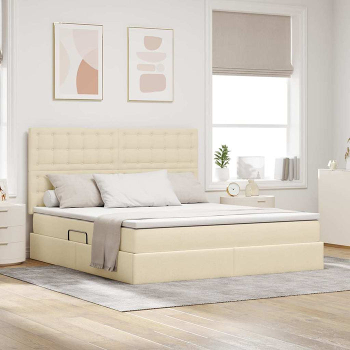 Pat cu lumini cu bandă LED Creme 180 x 200 cm țesătură - WALTI WALTI