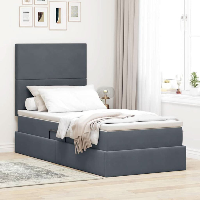 Pat cu saltea și LED cu saltea Gri închis 90 x 190 cm Catifea - WALTI WALTI