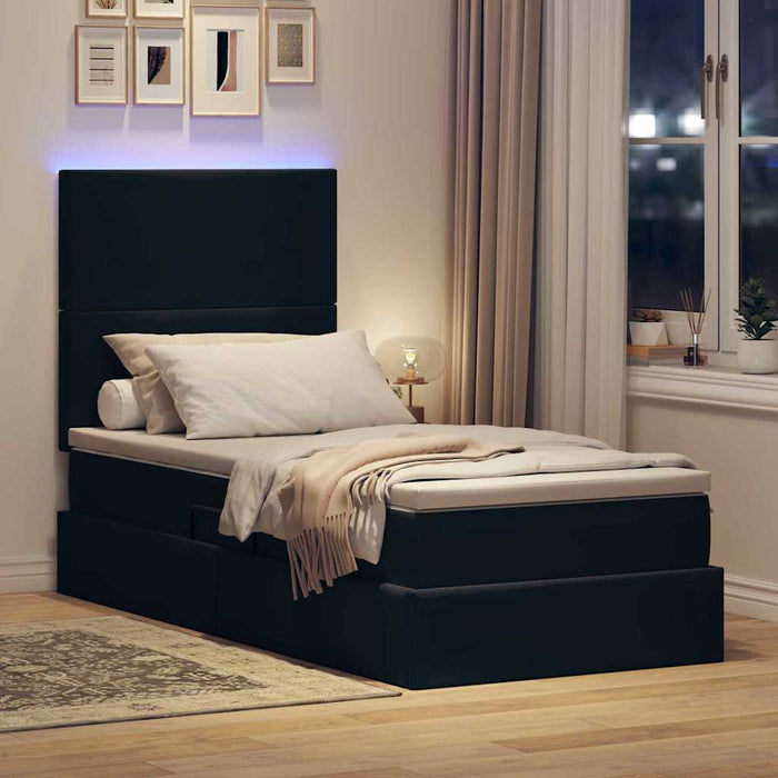 Pat cu saltea și LED cu saltea cu led Negru 90 x 190 cm Catifea - WALTI WALTI