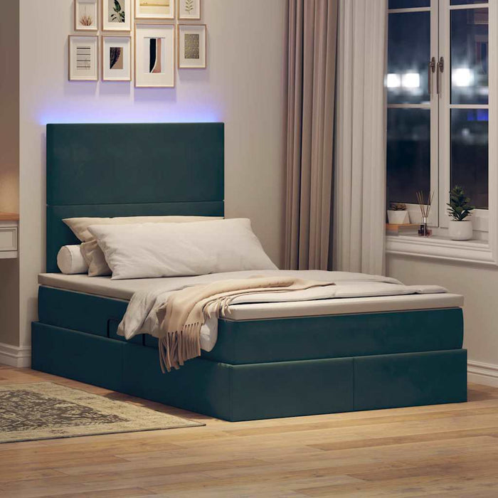 Pat cu LED și saltea Verde închis 120 x 200 cm Catifea WALTI
