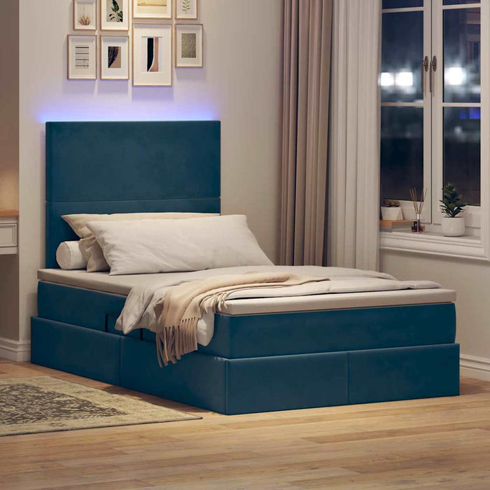 Pat cu lumini cu bandă LED Albastru închis 120 x 200 cm Catifea - WALTI WALTI