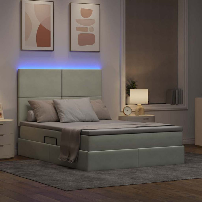 Pat cu lumini cu bandă LED Gri deschis 140 x 190 cm Catifea - WALTI WALTI
