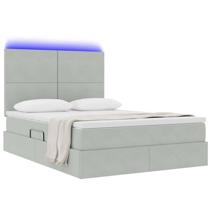 Pat cu lumini cu bandă LED Gri deschis 140 x 190 cm Catifea - WALTI WALTI