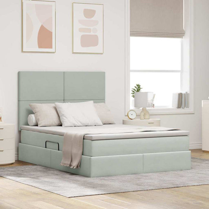 Pat cu lumini cu bandă LED Gri deschis 140 x 200 cm Catifea - WALTI WALTI