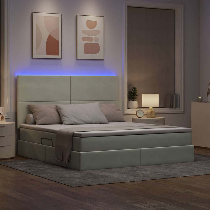 Pat cu lumini cu bandă LED Gri deschis 160 x 200 cm Catifea - WALTI WALTI