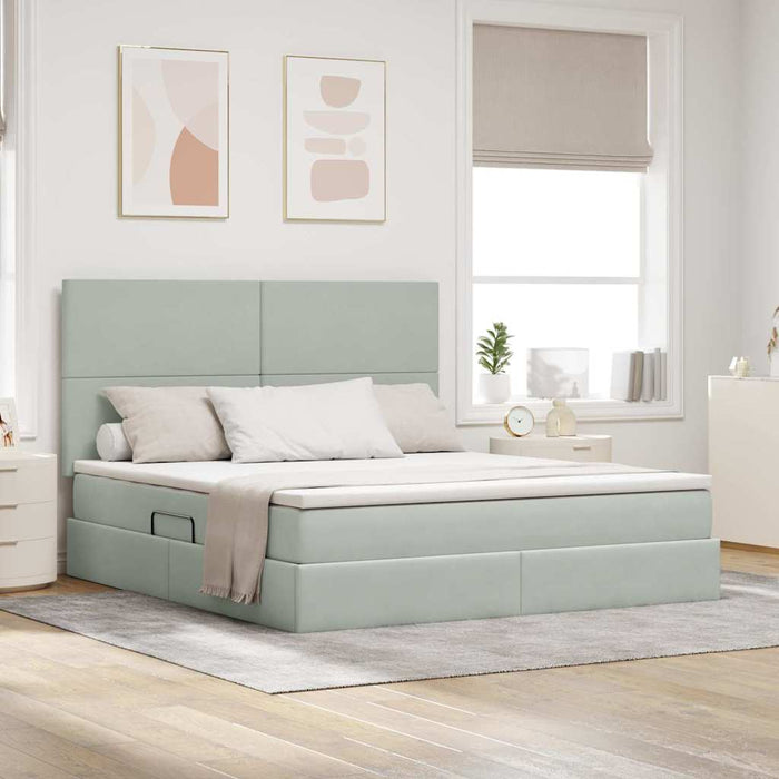 Pat cu lumini cu bandă LED Gri deschis 160 x 200 cm Catifea - WALTI WALTI