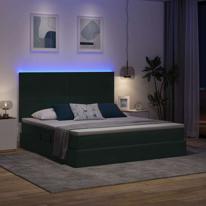 Pat cu lumini cu bandă LED Verde închis 160 x 200 cm Catifea - WALTI WALTI