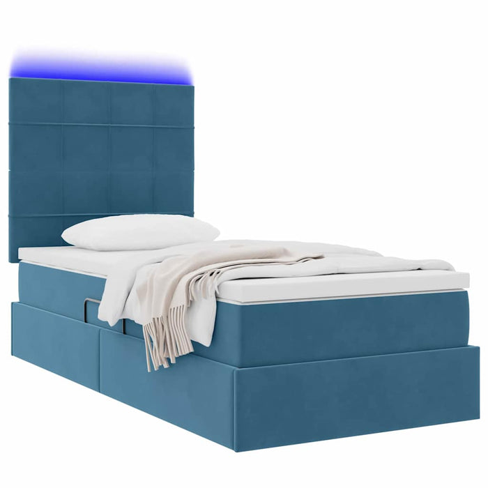 Pat cu saltea și LED cu led Albastru închis 90 x 190 cm Catifea - WALTI WALTI