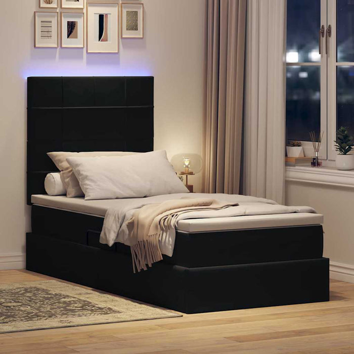 Pat cu saltea și LED cu saltea cu led Negru 90 x 200 cm Catifea - WALTI WALTI