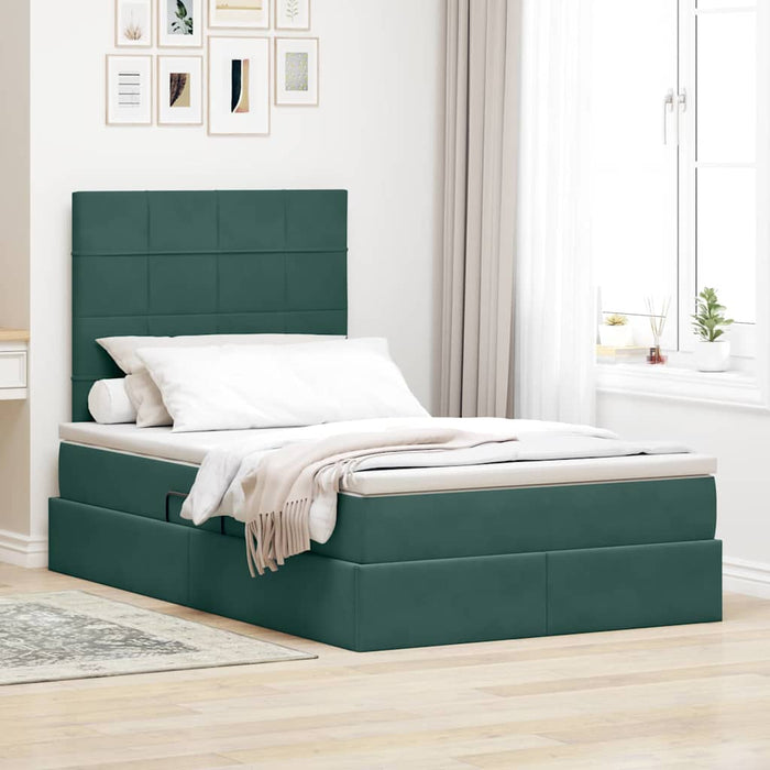 Pat cu LED și saltea Verde închis 120 x 200 cm Catifea WALTI