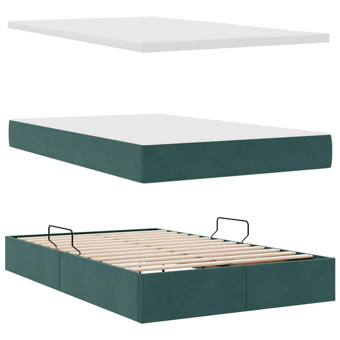 Pat cu LED și saltea Verde închis 120 x 200 cm Catifea WALTI