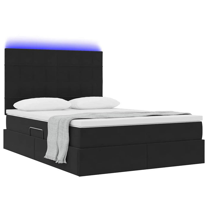 Pat cu lumini cu bandă LED Negru 140 x 190 cm Catifea - WALTI WALTI