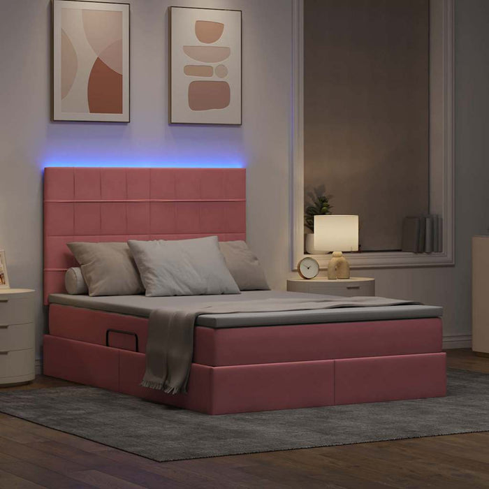 Pat cu lumini cu bandă LED Roz 140 x 190 cm Catifea - WALTI WALTI