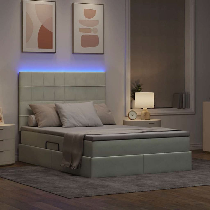 Pat cu lumini cu bandă LED Gri deschis 140 x 200 cm Catifea - WALTI WALTI