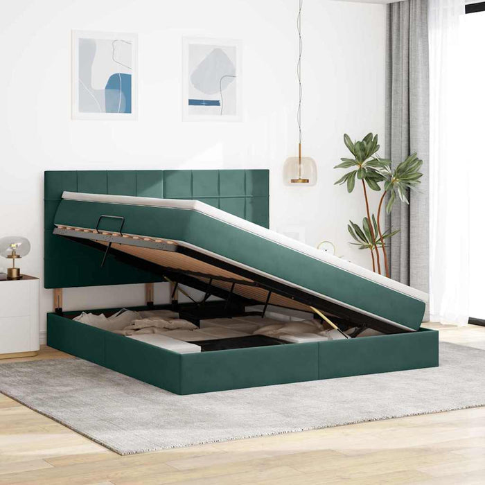 Pat cu lumini cu bandă LED Verde închis 160 x 200 cm Catifea - WALTI WALTI
