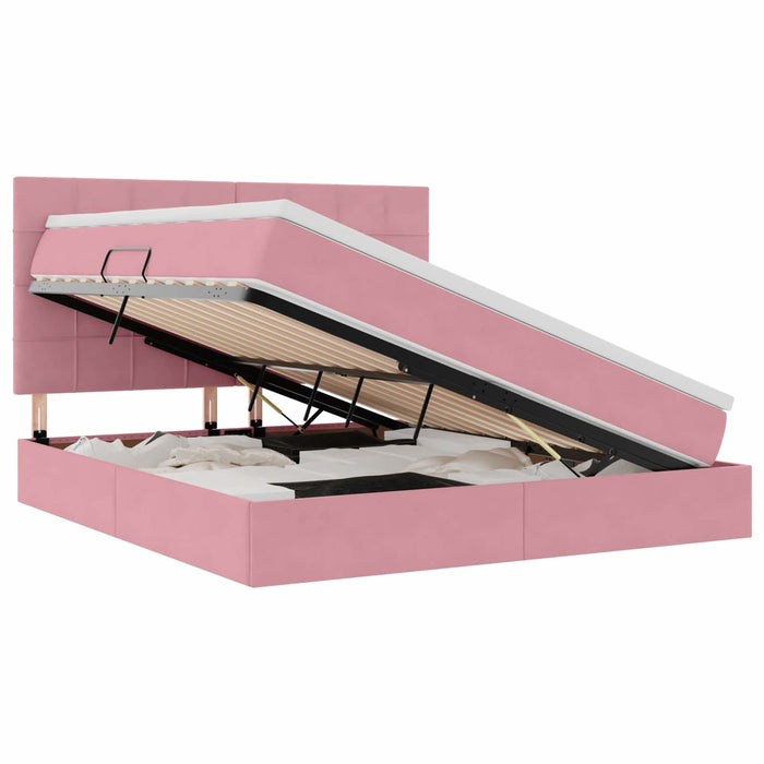 Pat cu saltea și LED cu saltea cu led Roz 160 x 200 cm Catifea - WALTI WALTI