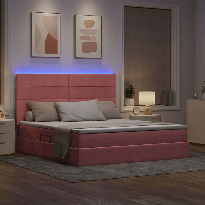 Pat cu lumini cu bandă LED Roz 180 x 200 cm Catifea - WALTI WALTI