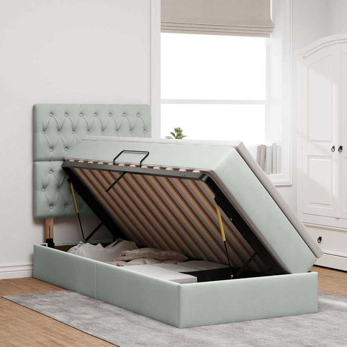Pat cu saltea și LED cu saltea Gri deschis 90 x 190 cm Catifea - WALTI WALTI