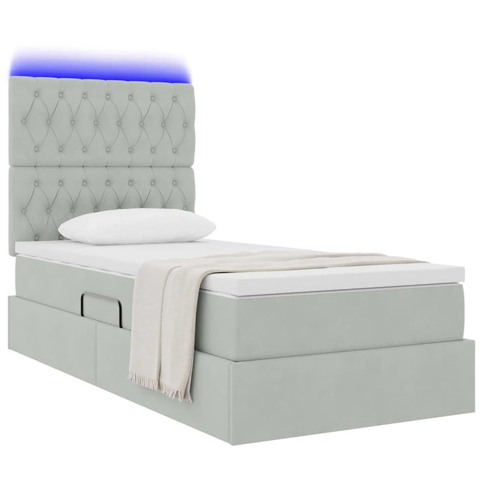 Pat cu saltea și LED cu saltea Gri deschis 90 x 190 cm Catifea - WALTI WALTI