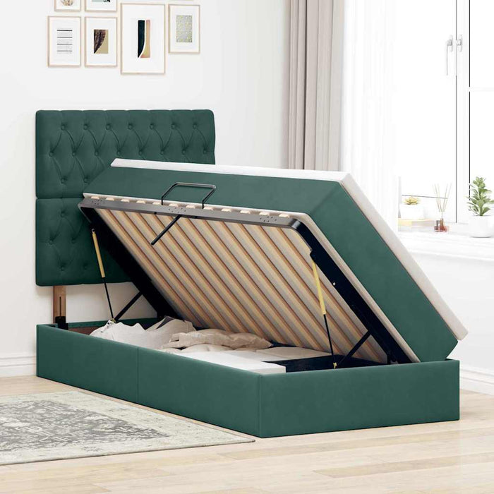 Pat cu saltea și LED cu saltea Verde închis 90 x 190 cm Catifea - WALTI WALTI