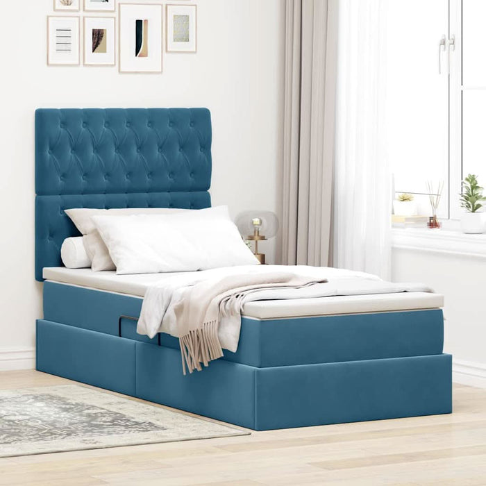 Pat cu saltea și LED cu led Albastru închis 90 x 190 cm Catifea - WALTI WALTI
