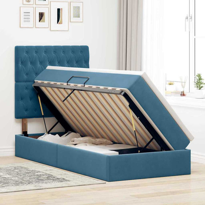Pat cu saltea și LED cu led Albastru închis 90 x 190 cm Catifea - WALTI WALTI