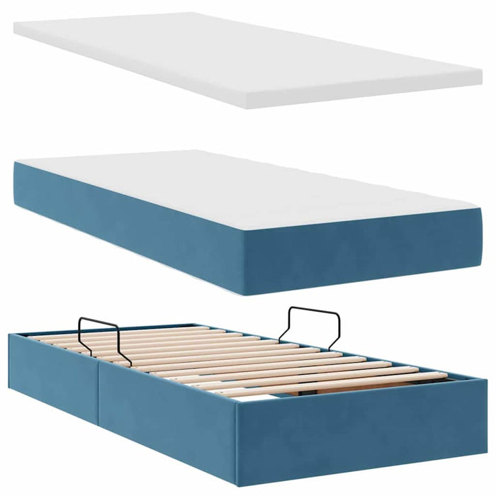 Pat cu saltea și LED cu led Albastru închis 90 x 190 cm Catifea - WALTI WALTI