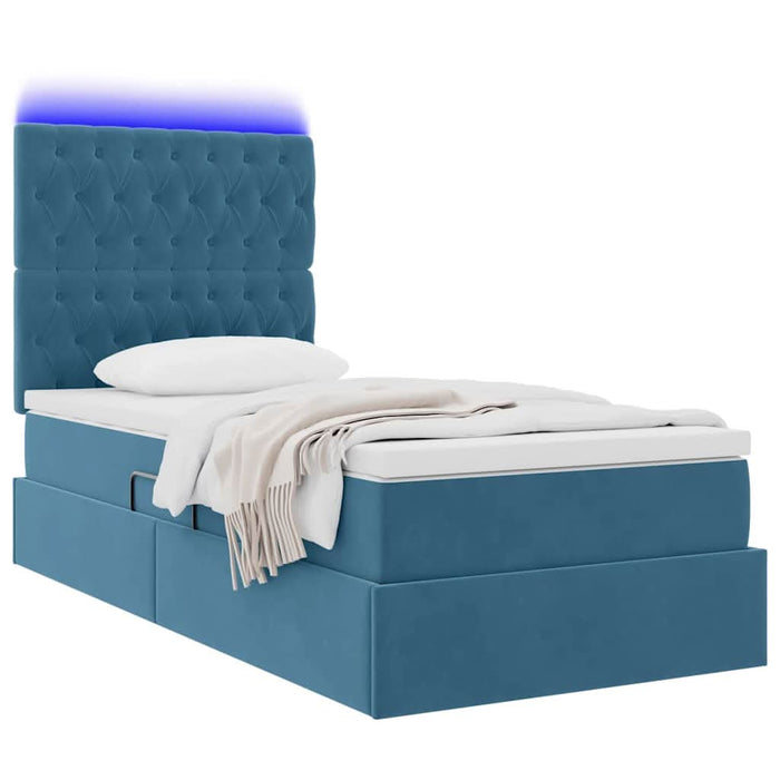 Pat cu saltea și LED cu led Albastru închis 90 x 190 cm Catifea - WALTI WALTI