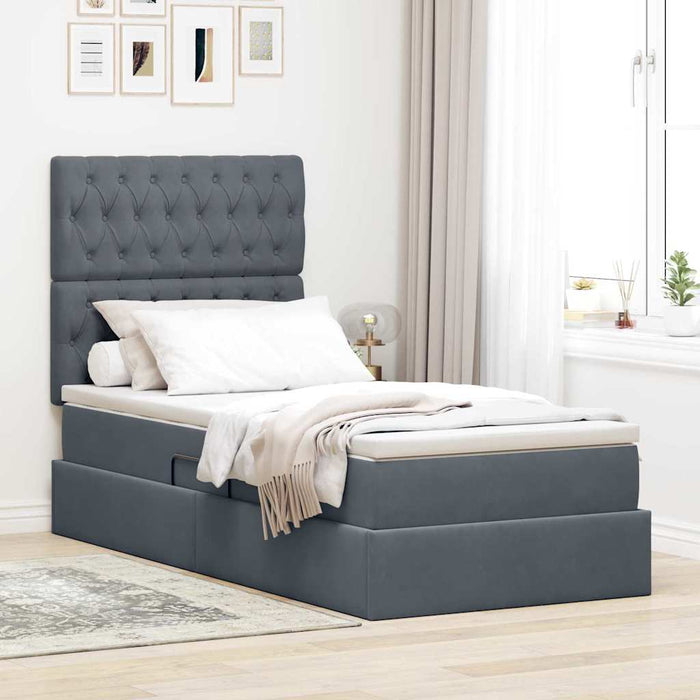 Pat cu saltea și LED cu saltea Gri închis 100 x 200 cm Catifea - WALTI WALTI