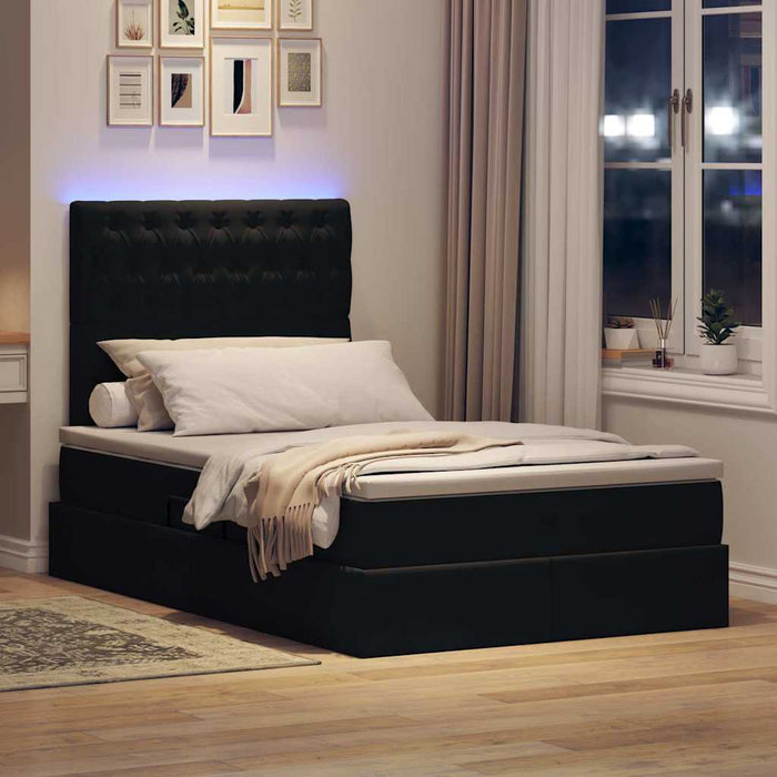 Pat cu saltea și LED cu saltea Negru 120 x 190 cm Catifea - WALTI WALTI